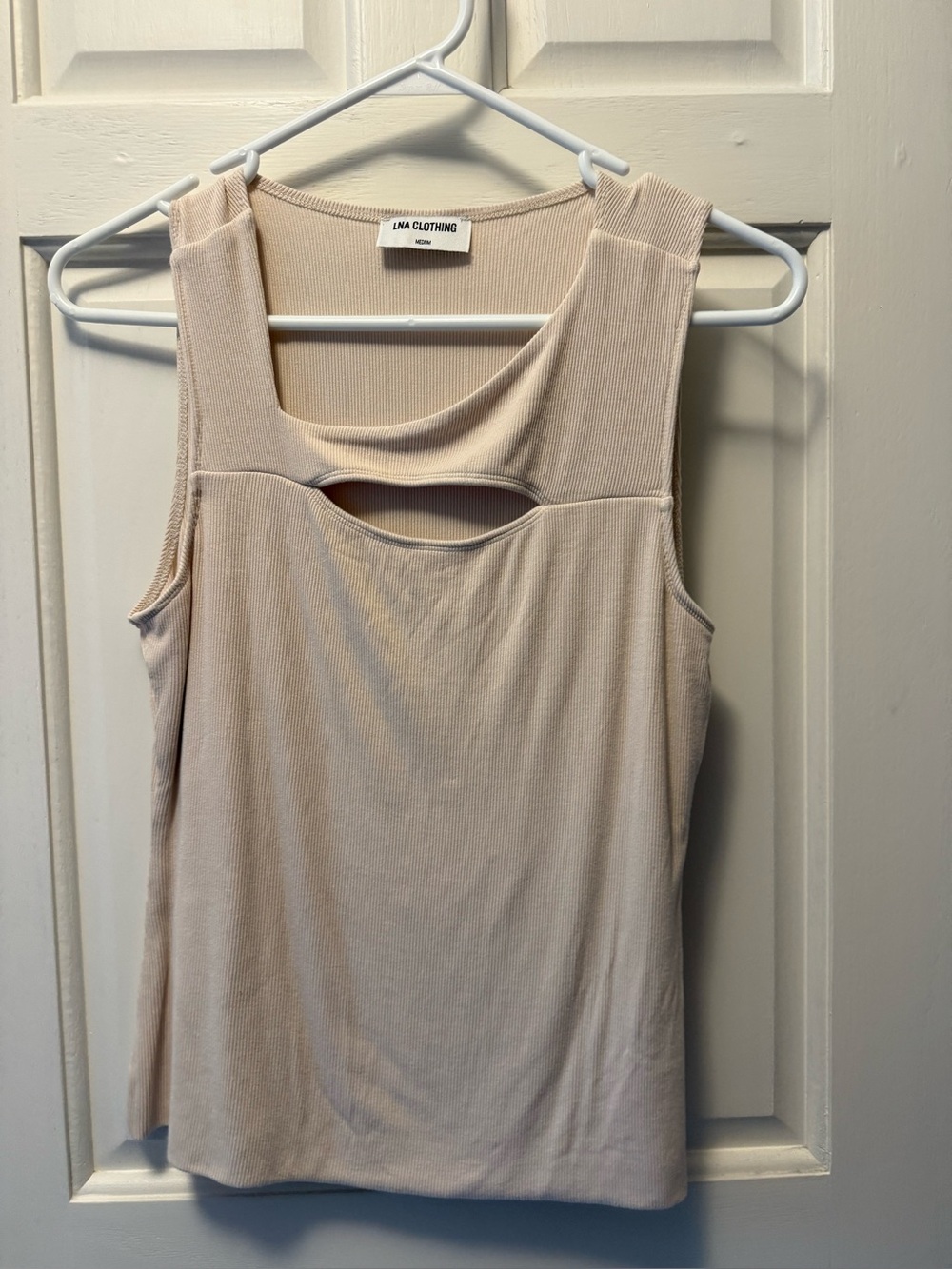 Women's Cream Stretch Cutout Shell